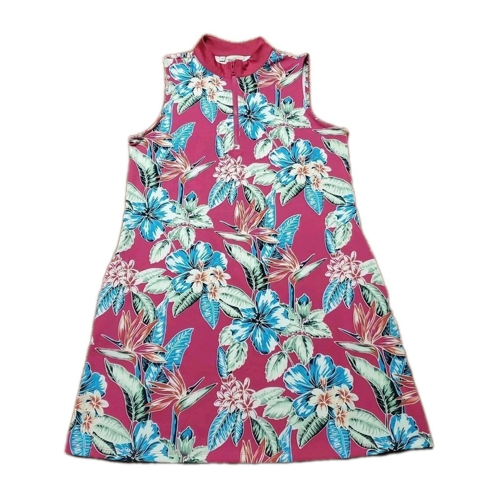 Tommy Bahama Golf Dress Size L Stretch Performance Hawaiian Hibiscus Pocket Pink